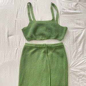 Green two piece knitted skirt and top